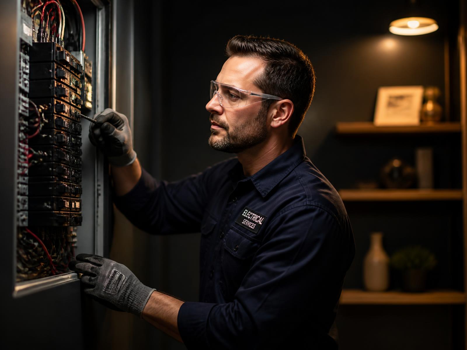 Professional electrician working on a residential electrical panel
